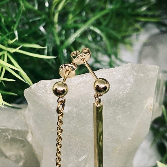 Hexagon and Bar Gold Dangle Earrings 925 Sterling Silver Gold Plated - Picture 5 of 6